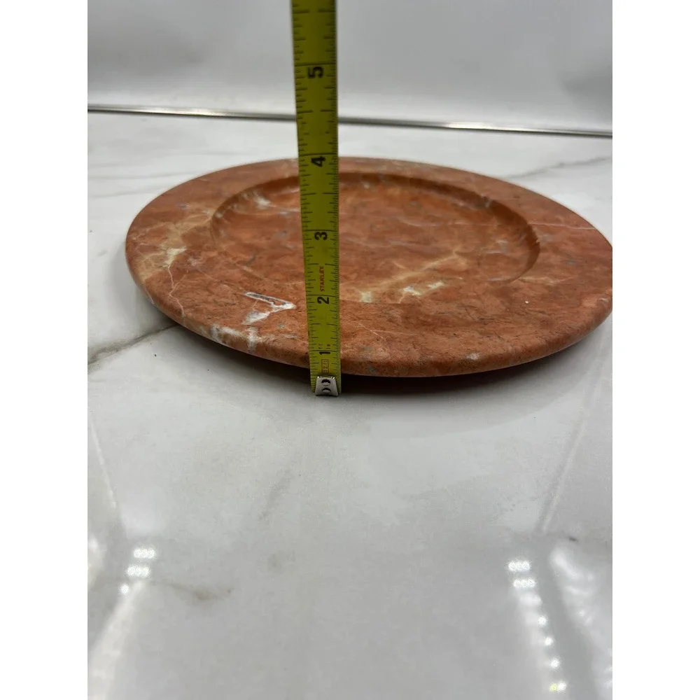 VTG Red Marble Plate Decorative Tray Round Stone Catchall 11.5 Inch Terracotta